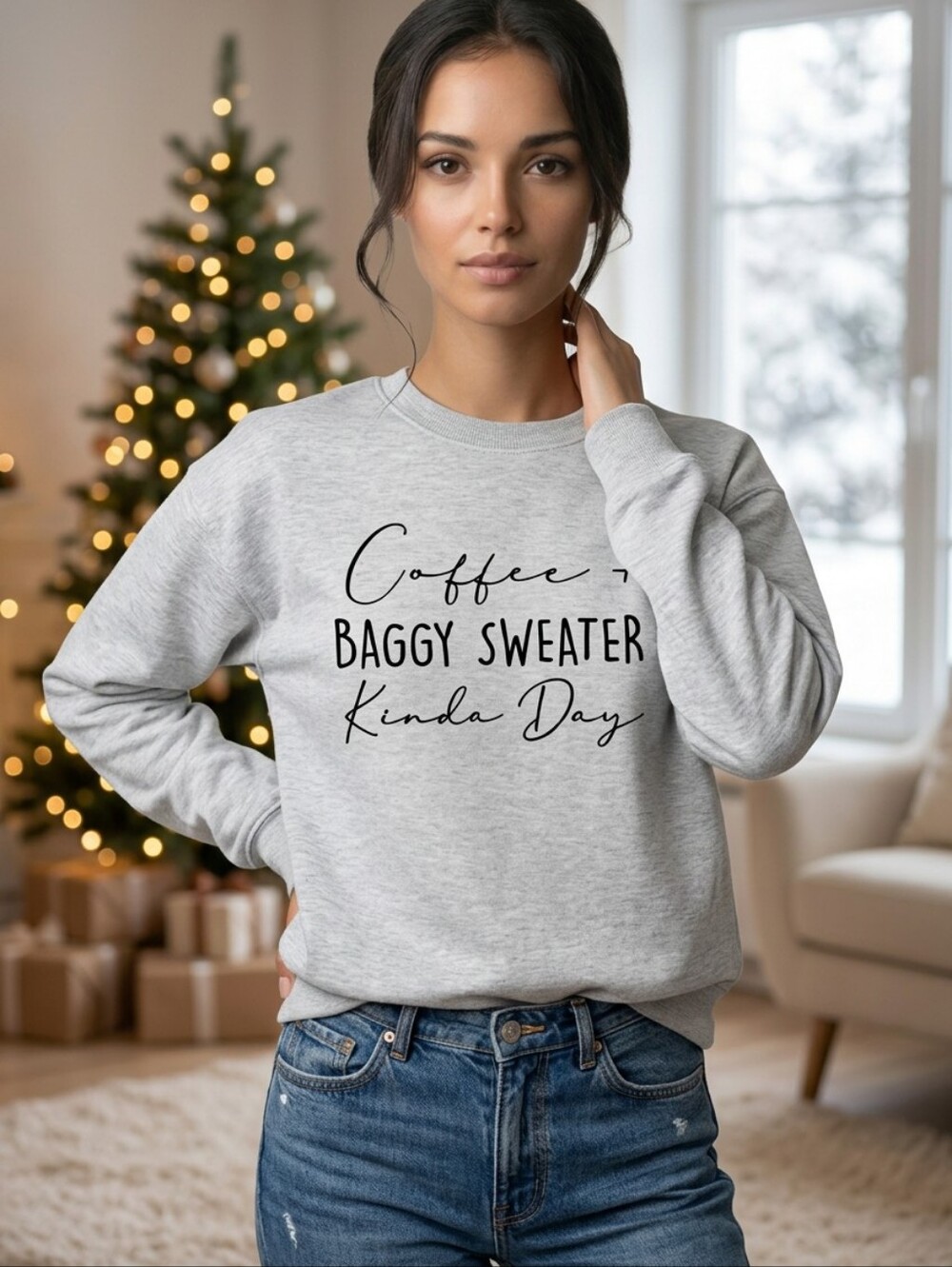 "Coffee + Baggy Sweater Kinda Day" Graphic Sweatshirt